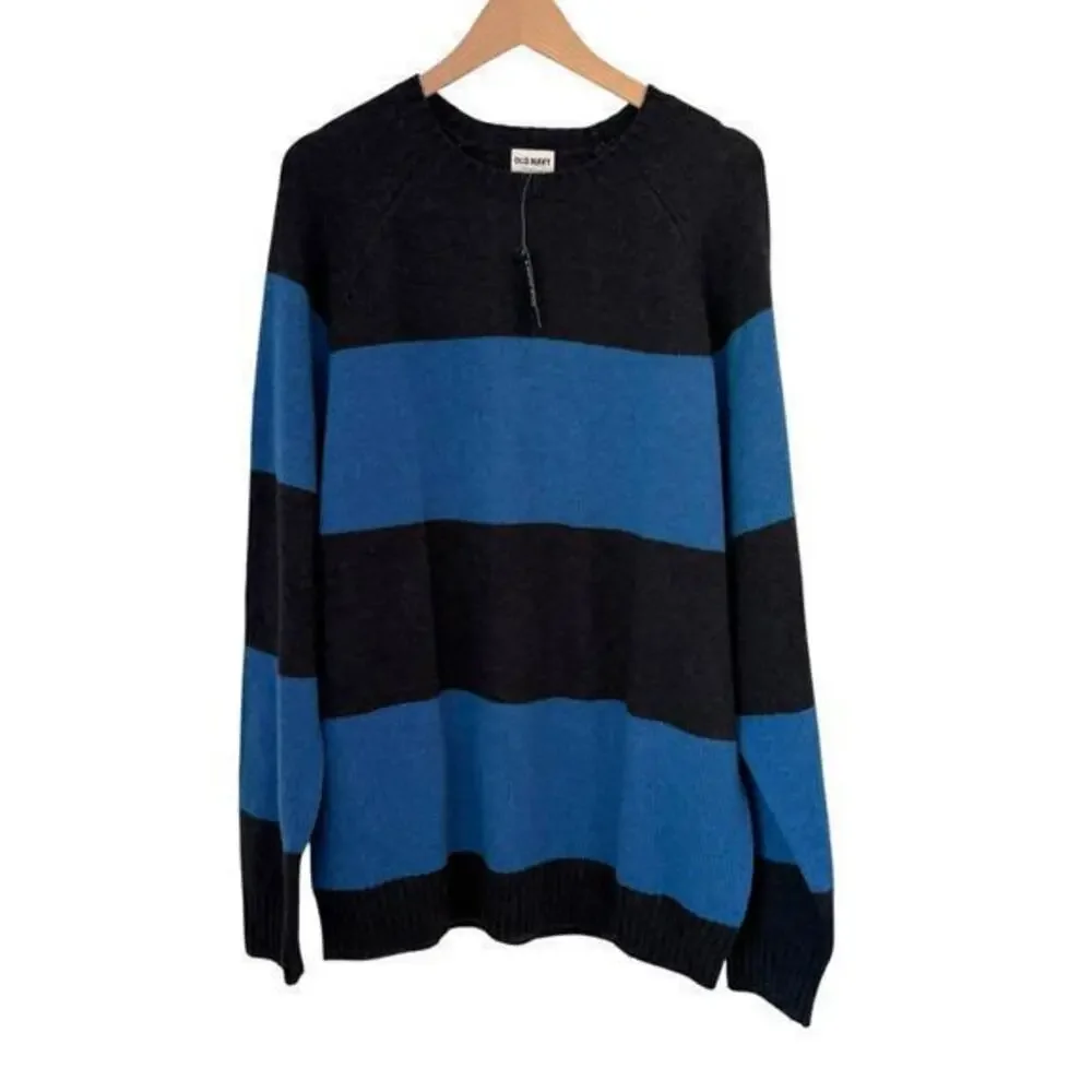 NWT Old Navy Wool Blend Blue Striped Rugby Sweater Men's Size XL